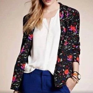 Joie 100% Silk Floral Blazer Size XS black red purple green pretty light weight